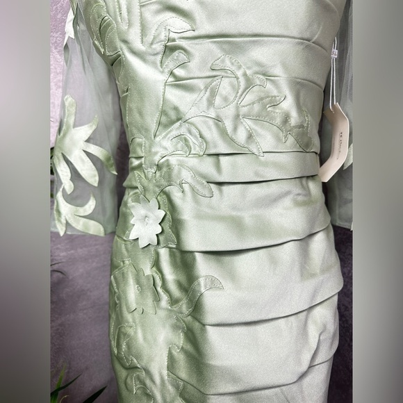 NWT TS Couture Off The Shoulder Pleated Wedding Sheath Dress Sage Green Small - Picture 6 of 12